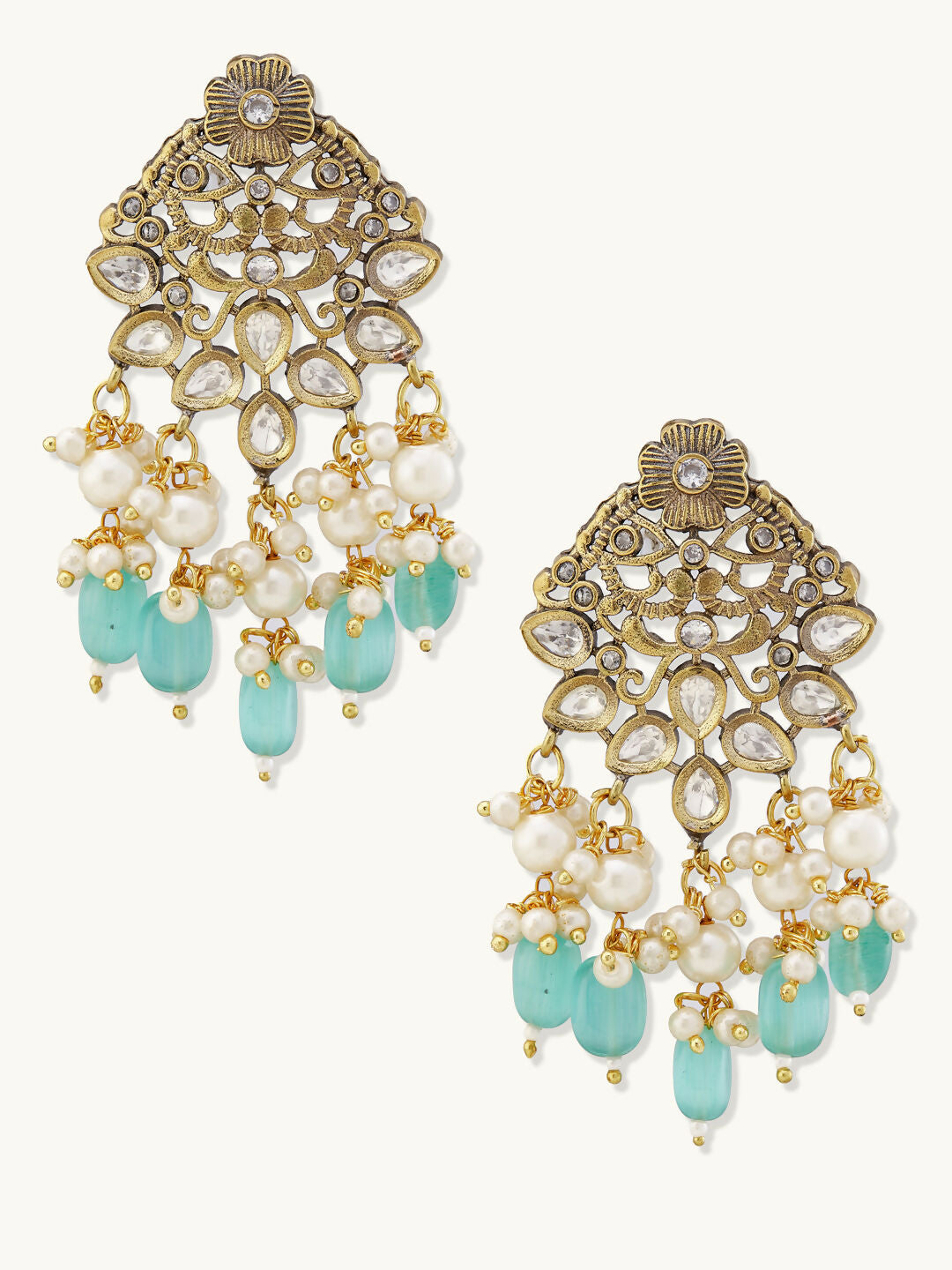 Nuyug 22K Gold-Plated Zircon Studded & Stone Beaded Strings Necklace Set