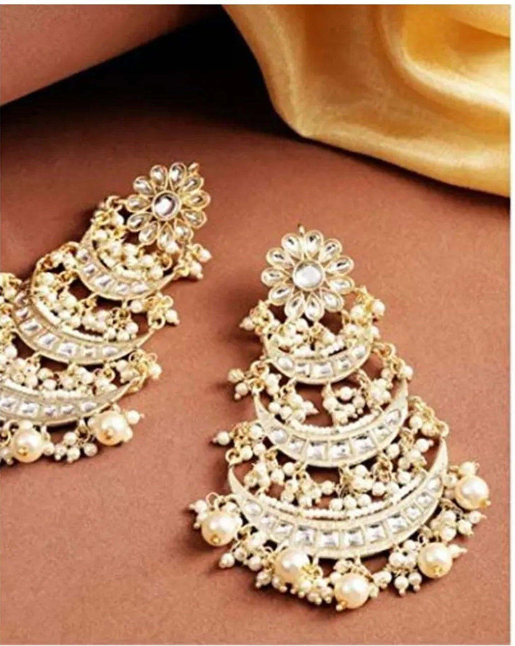 Jewel City Elegant Pearl Chandelier Earrings Traditional Gold-Plated Indian Wedding Jewelry - Distacart