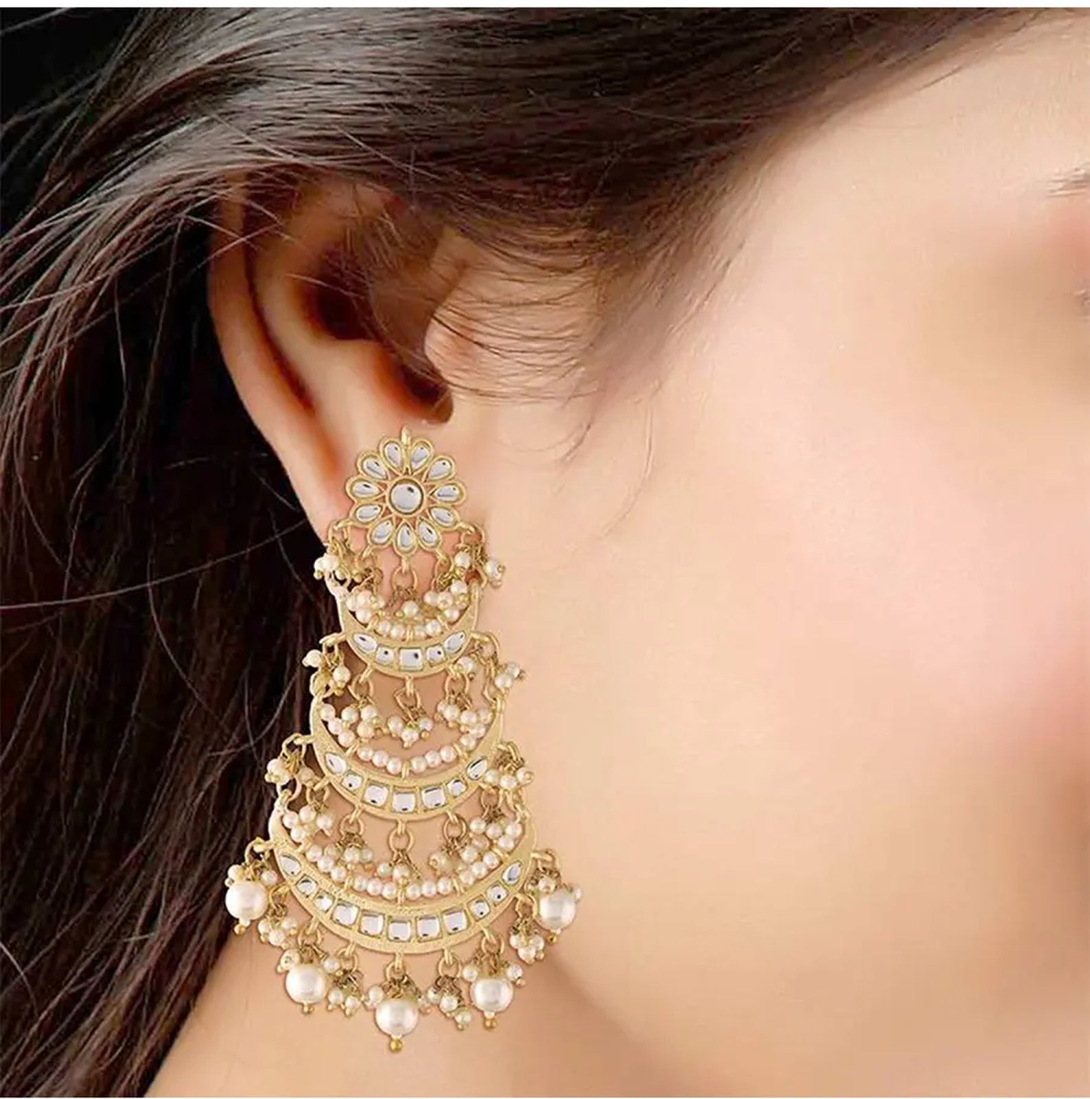 Jewel City Elegant Pearl Chandelier Earrings Traditional Gold-Plated Indian Wedding Jewelry - Distacart