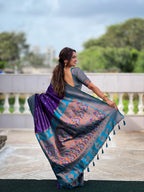 Vedant Vastram Soft Litchi Silk Paithani Jacquard Saree - Violet