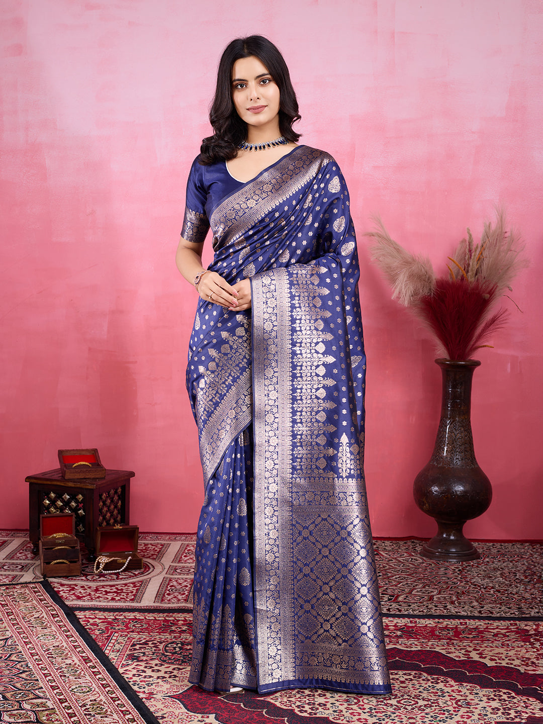 Vedant Vastram Banarasi Silk Fashion Saree - Navy