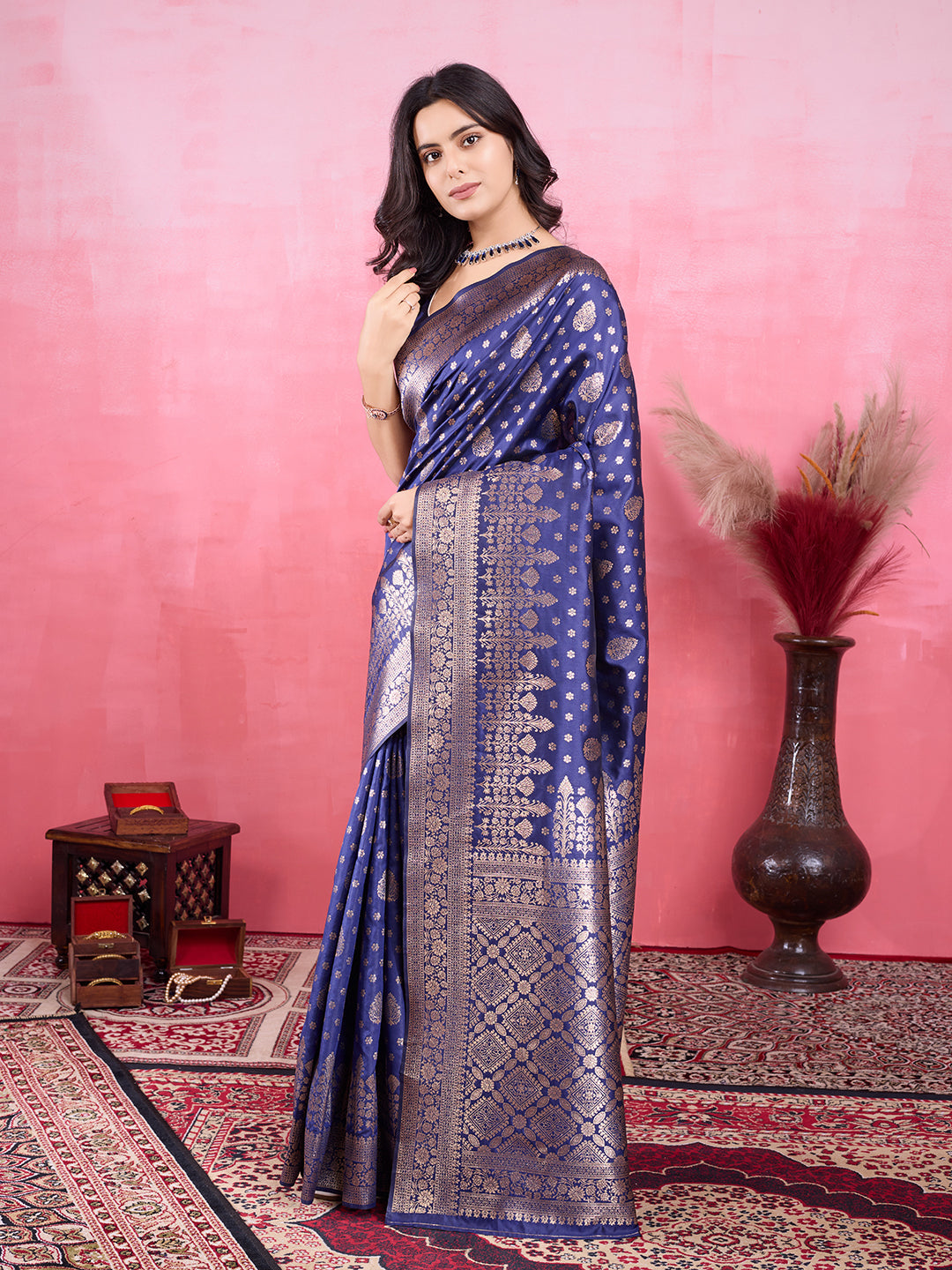 Vedant Vastram Banarasi Silk Fashion Saree - Navy