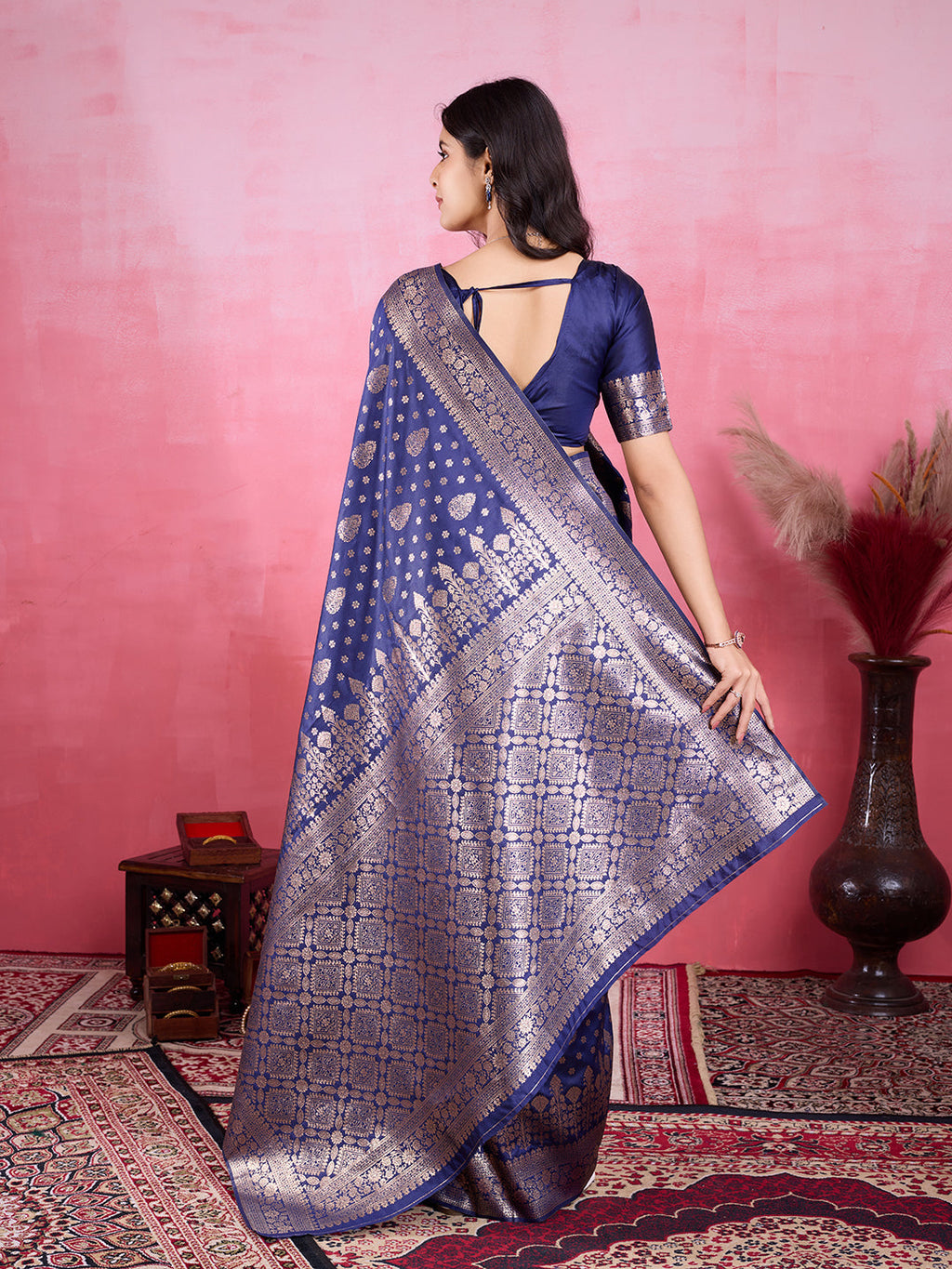 Vedant Vastram Banarasi Silk Fashion Saree - Navy