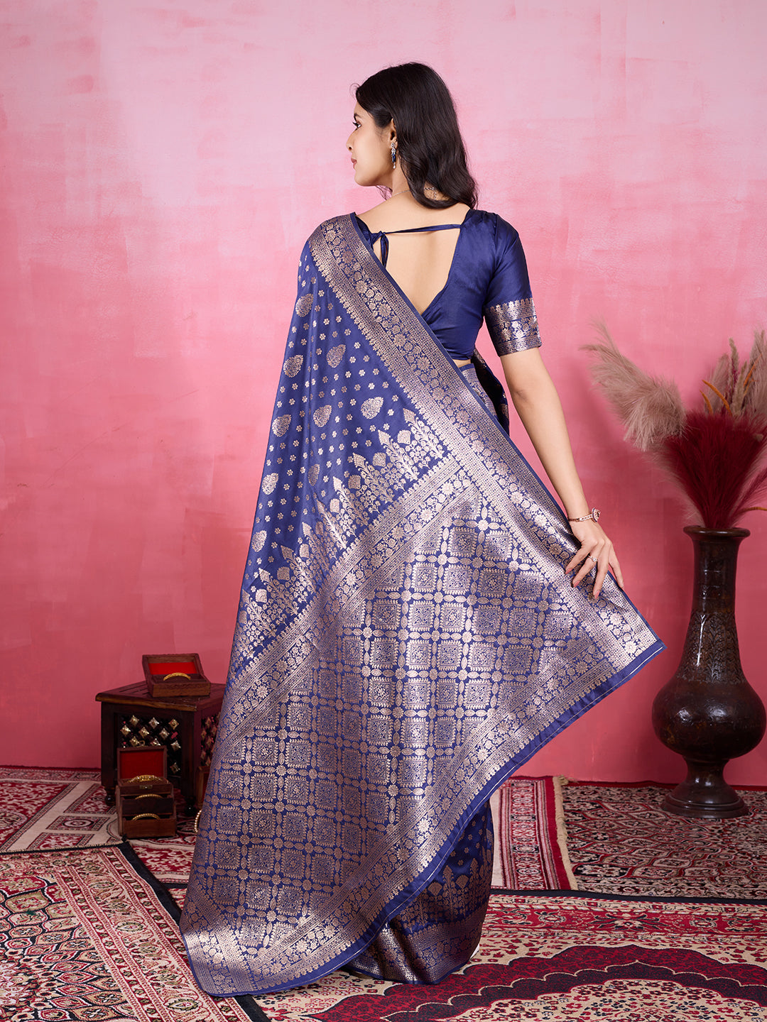 Vedant Vastram Banarasi Silk Fashion Saree - Navy