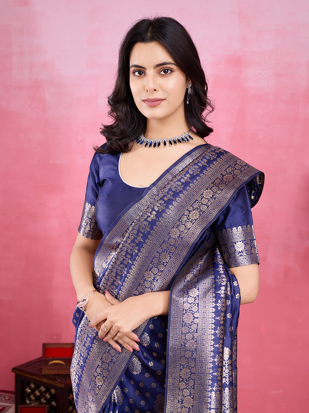 Vedant Vastram Banarasi Silk Fashion Saree - Navy
