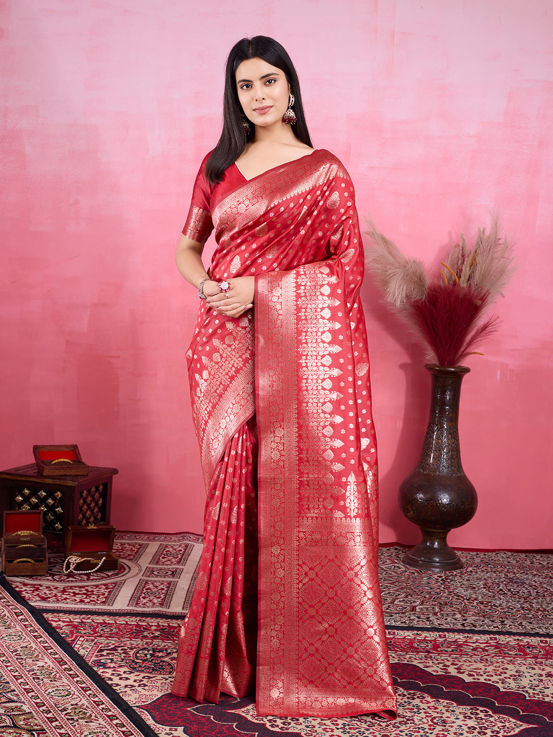 Vedant Vastram Banarasi Silk Fashion Saree - Red