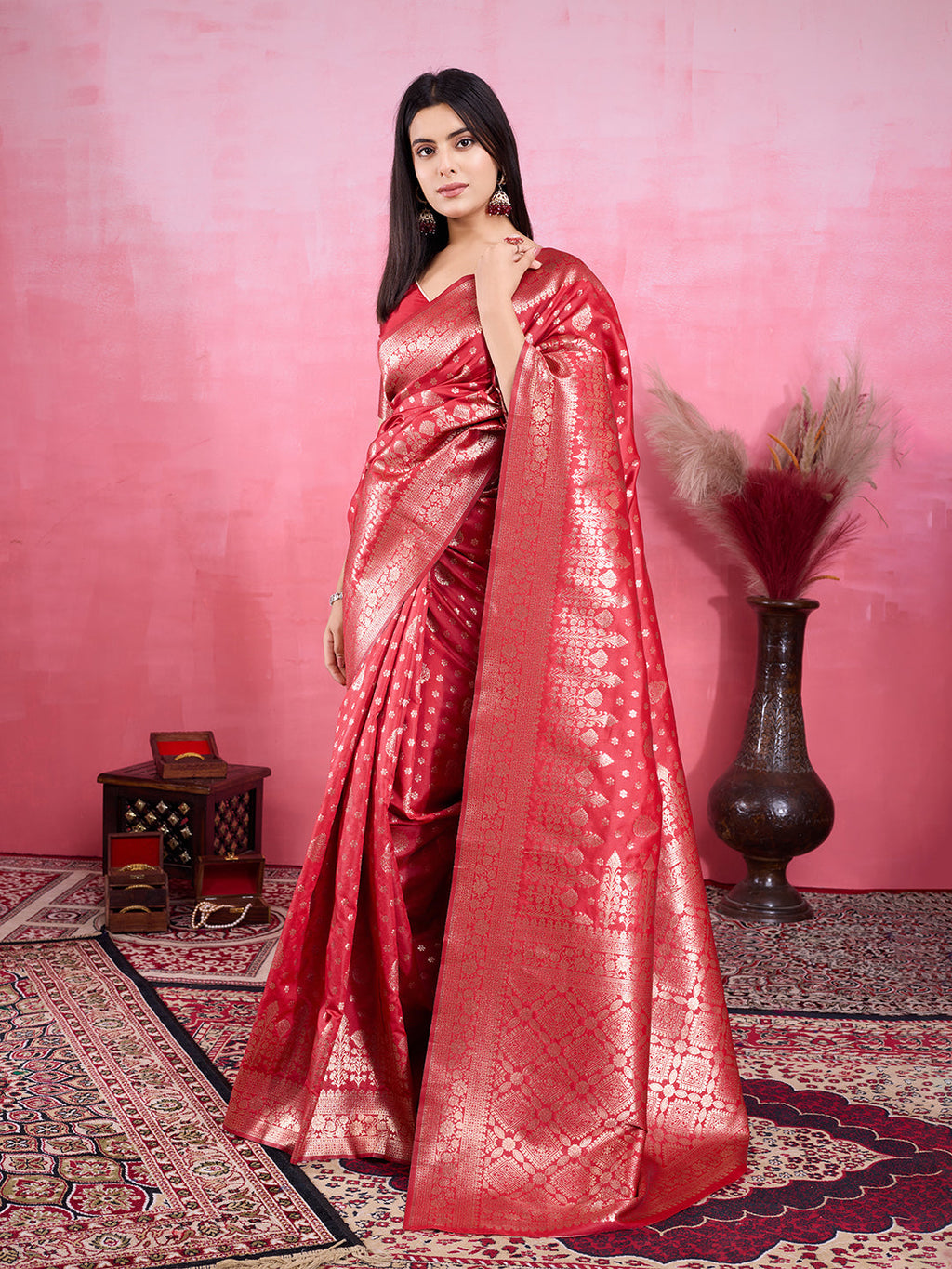 Vedant Vastram Banarasi Silk Fashion Saree - Red
