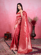 Vedant Vastram Banarasi Silk Fashion Saree - Red