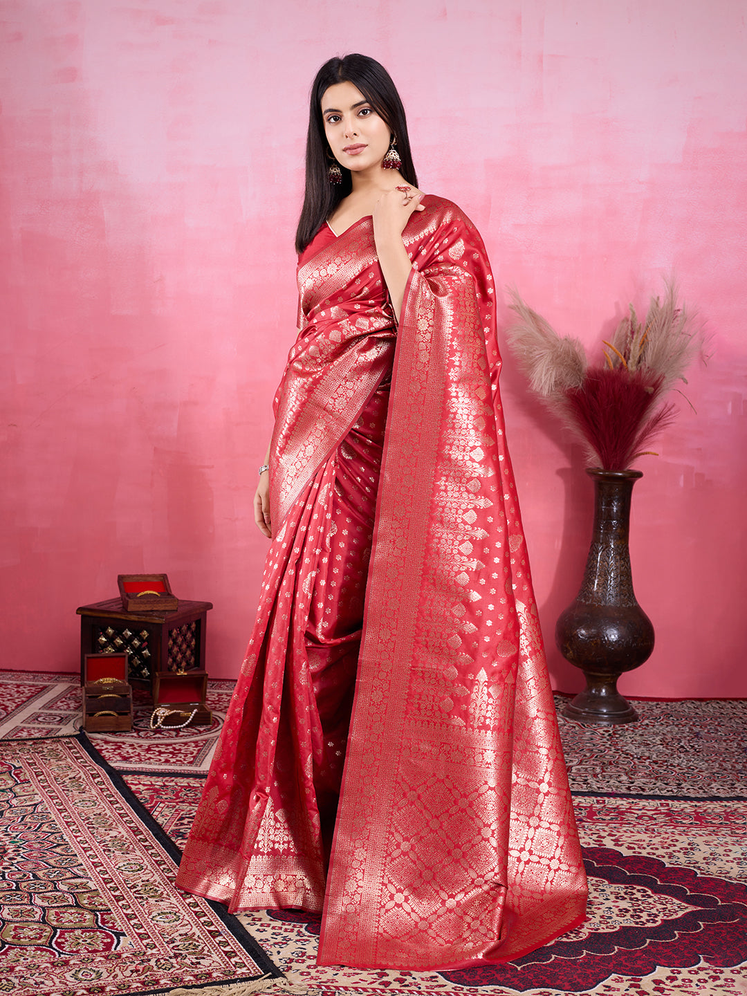 Vedant Vastram Banarasi Silk Fashion Saree - Red