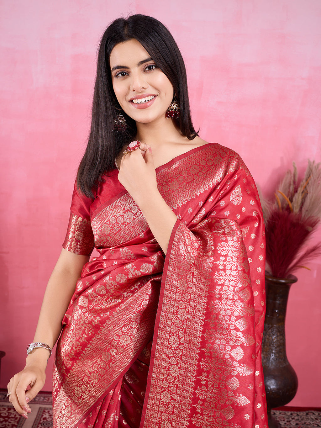 Vedant Vastram Banarasi Silk Fashion Saree - Red