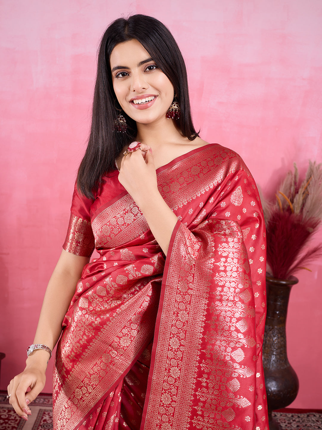 Vedant Vastram Banarasi Silk Fashion Saree - Red