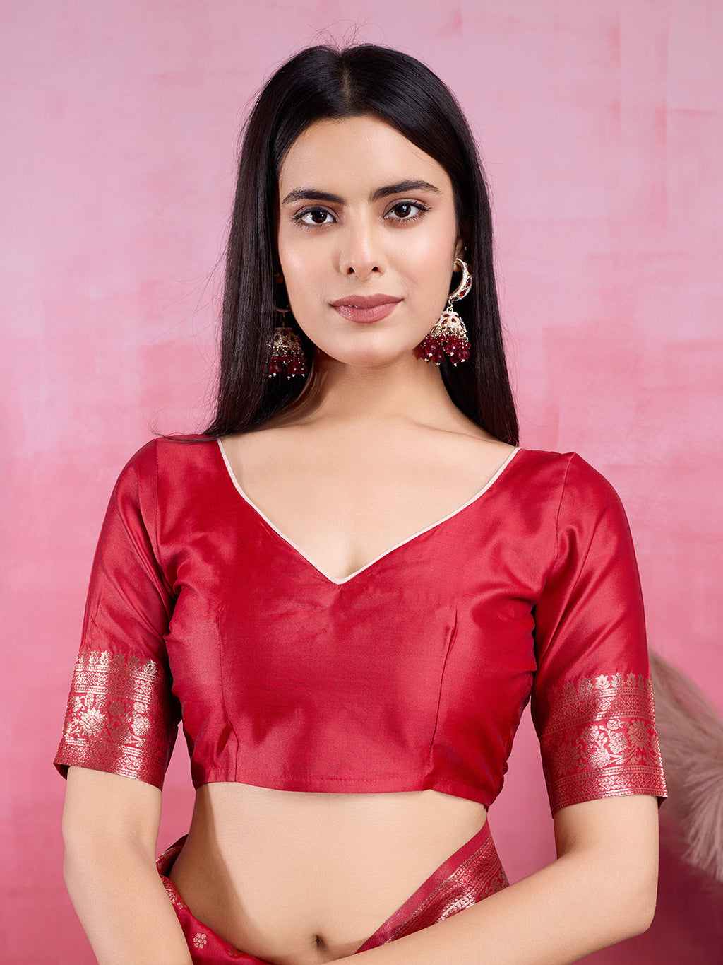 Vedant Vastram Banarasi Silk Fashion Saree - Red