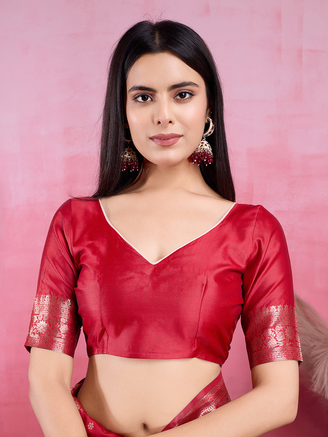 Vedant Vastram Banarasi Silk Fashion Saree - Red