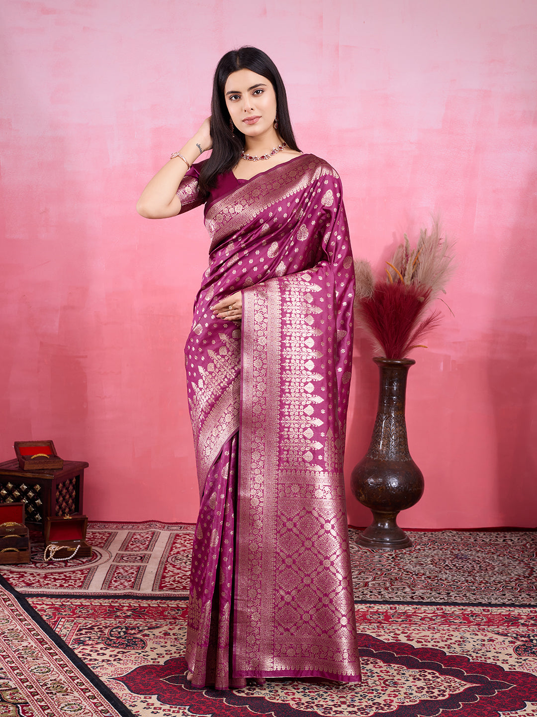 Vedant Vastram Banarasi Silk Fashion Saree - Wine