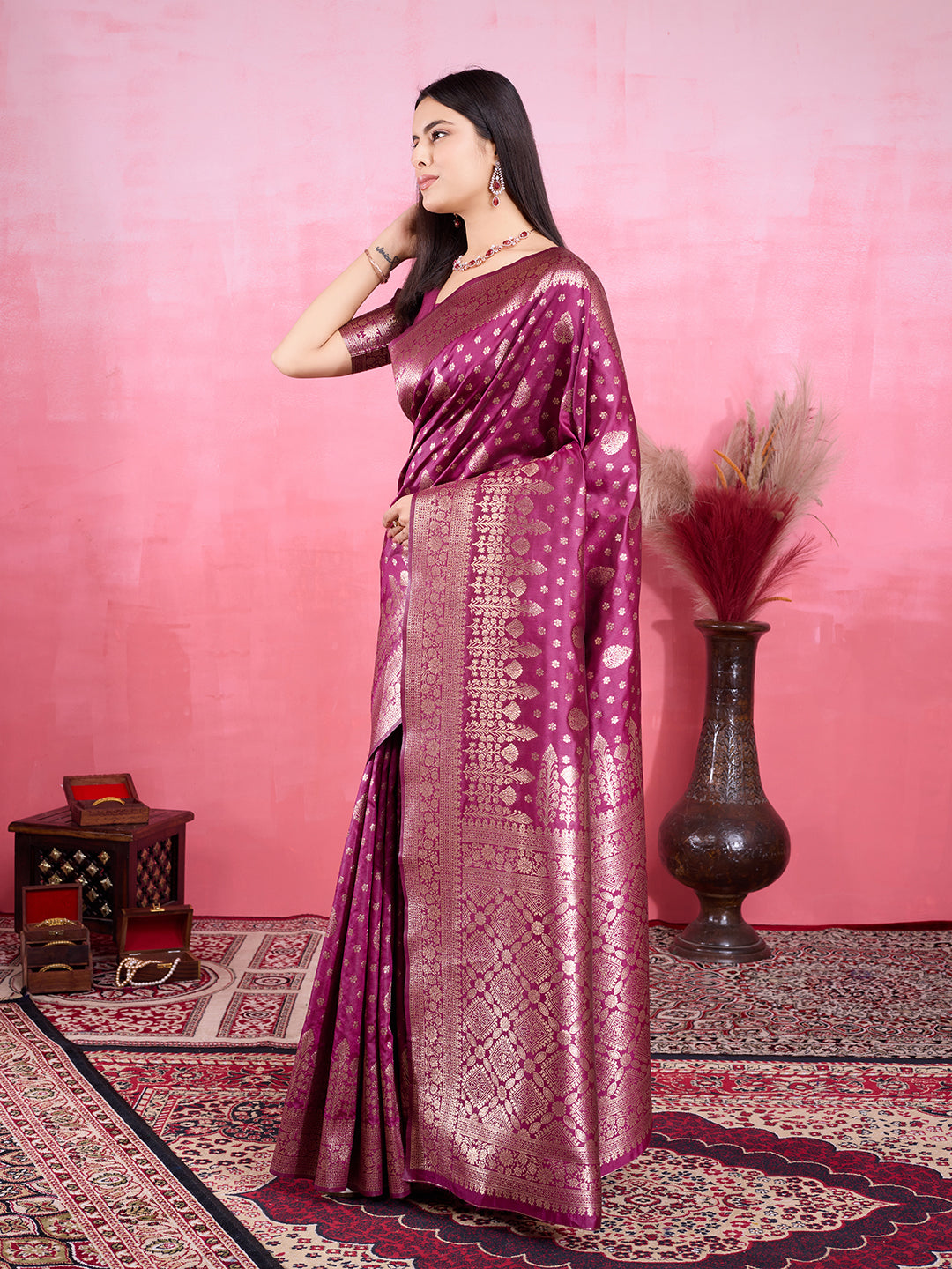 Vedant Vastram Banarasi Silk Fashion Saree - Wine
