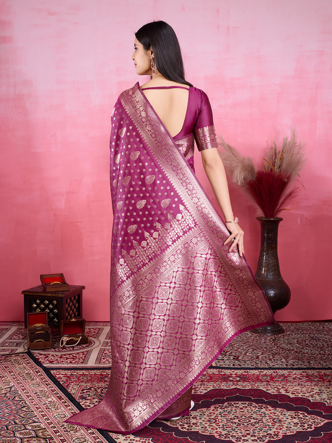 Vedant Vastram Banarasi Silk Fashion Saree - Wine