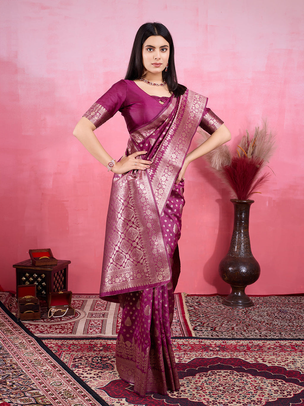 Vedant Vastram Banarasi Silk Fashion Saree - Wine