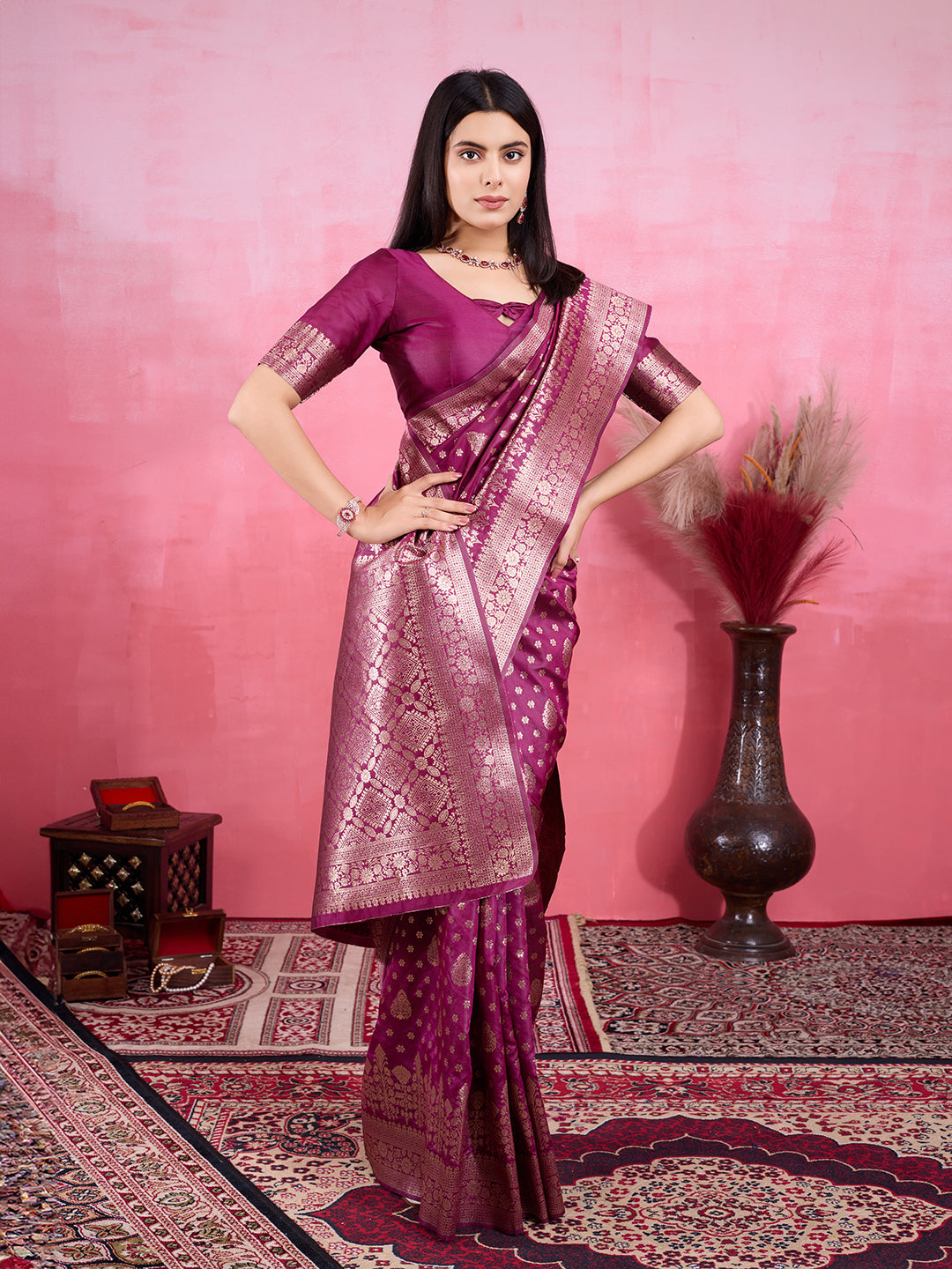 Vedant Vastram Banarasi Silk Fashion Saree - Wine