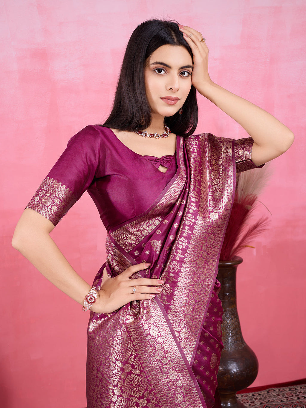Vedant Vastram Banarasi Silk Fashion Saree - Wine