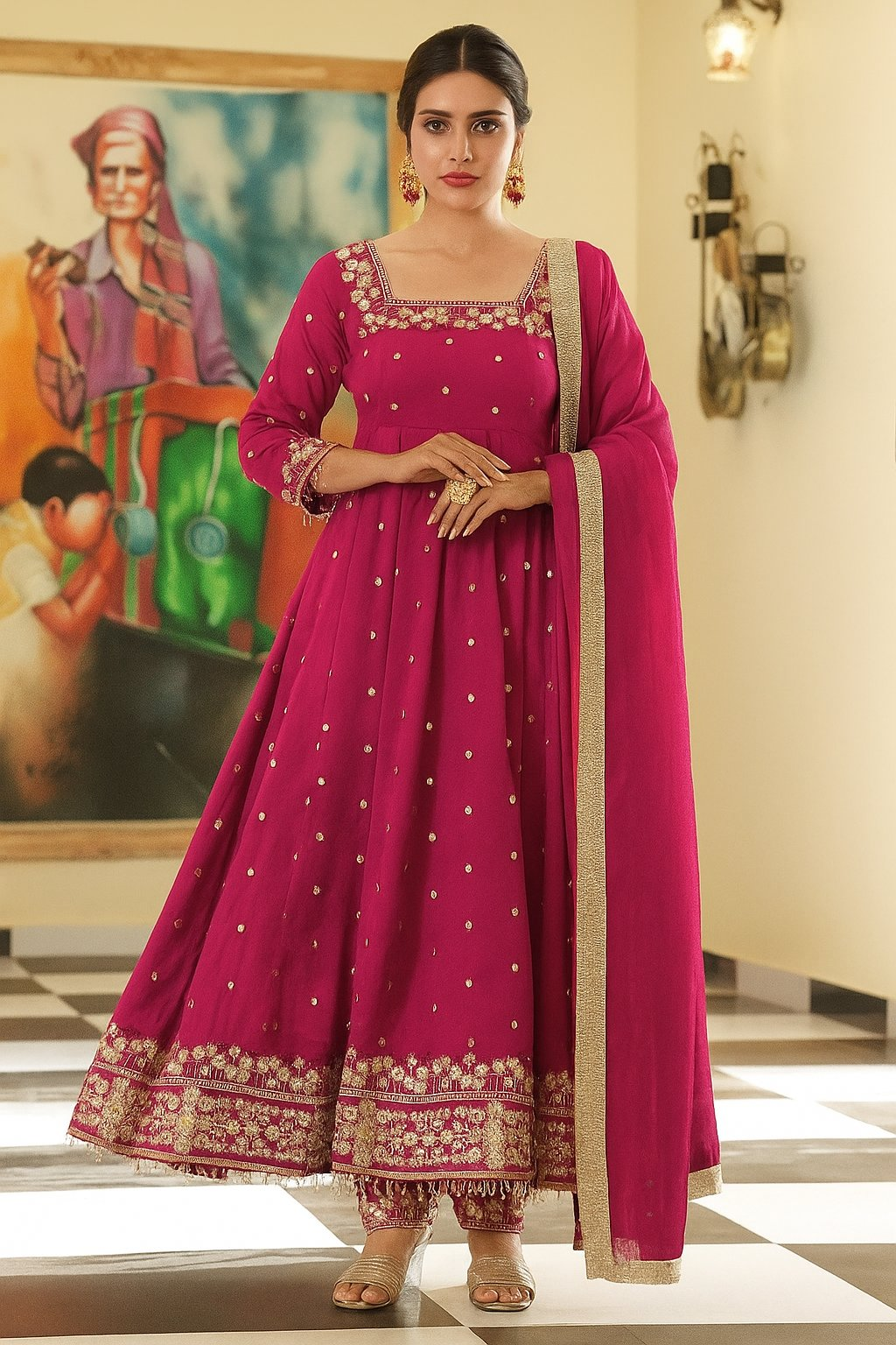 Yash Enterprise Rani Pink Silk Embroidery Party Wear Suit Set - Distacart
