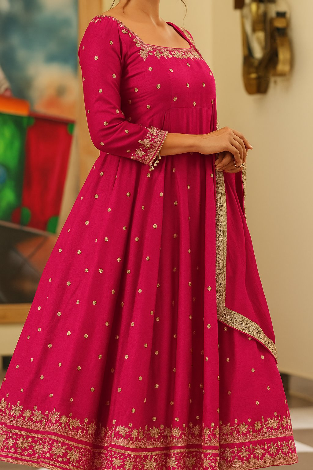 Yash Enterprise Rani Pink Silk Embroidery Party Wear Suit Set - Distacart