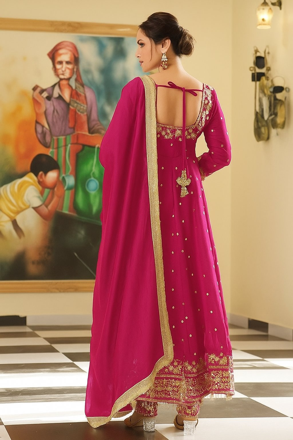 Yash Enterprise Rani Pink Silk Embroidery Party Wear Suit Set - Distacart