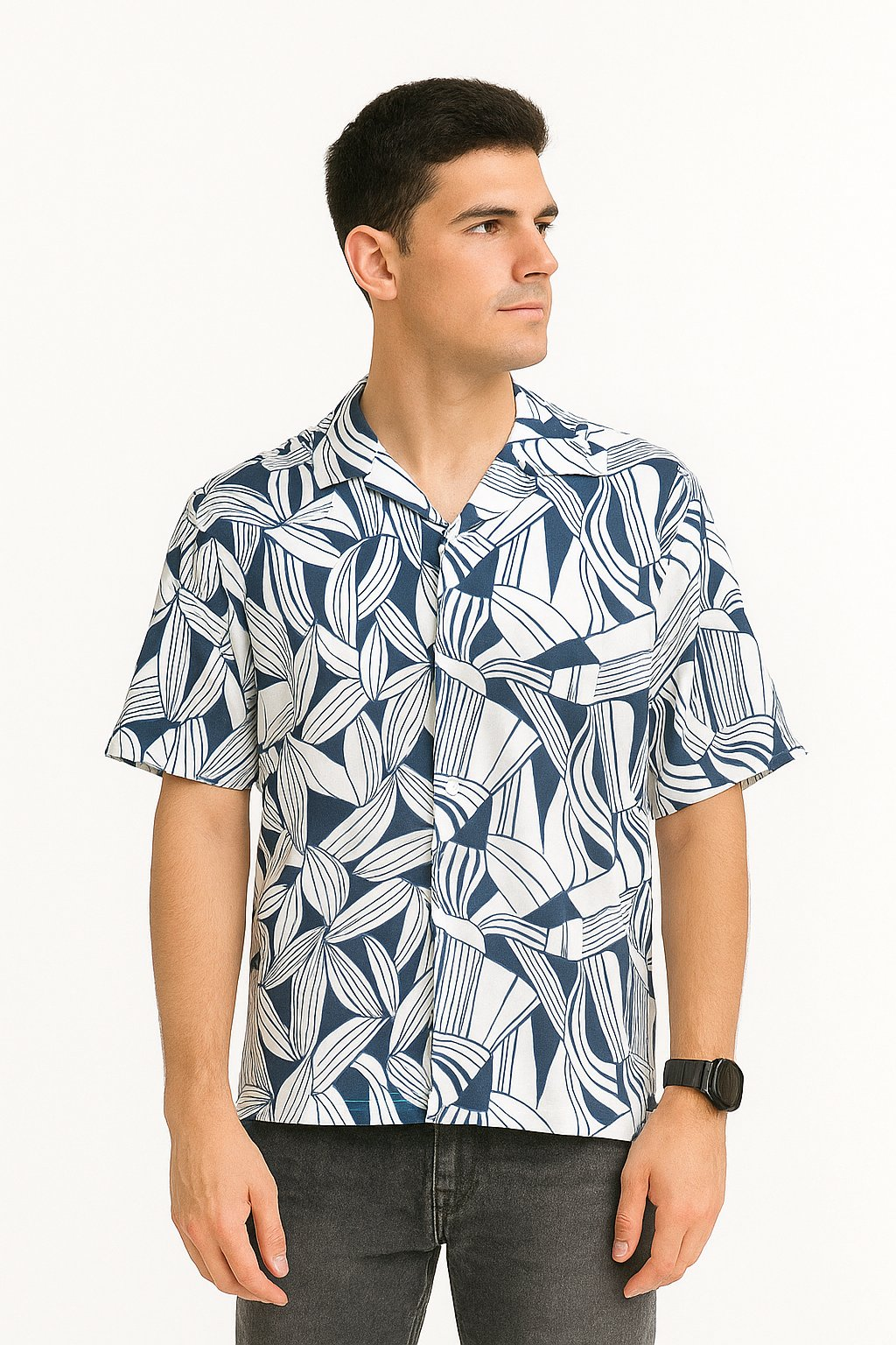 Fabmade Men’S Abstract Print Cuban Collar Shirt