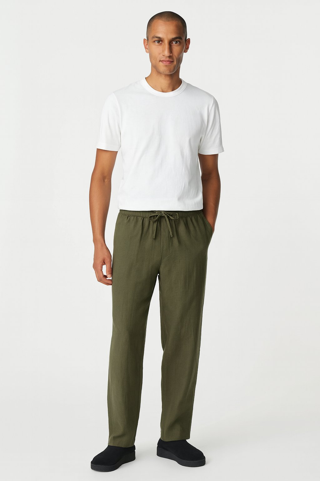 Fabmade Olive Green Cotton Linen Pajama For Men