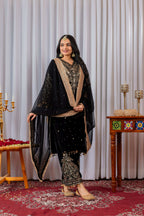 Teeya Creation Black Color Velvet Silk Embroidery Work Party Wear Suit - Distacart