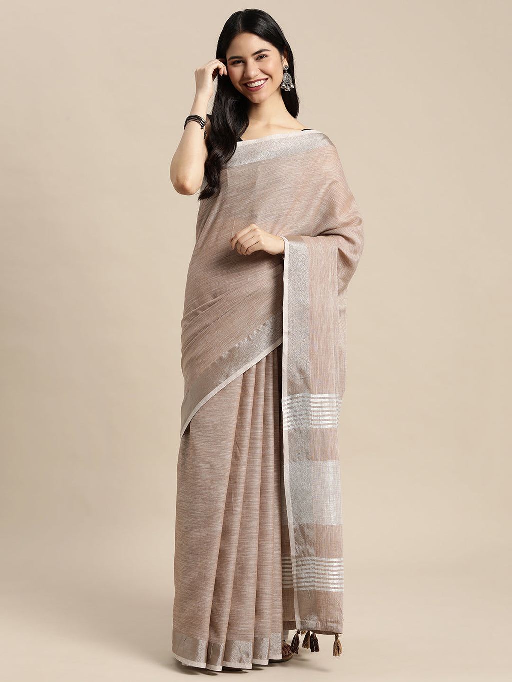Anaita Chiku Linen Saree With Blouse - Distacart