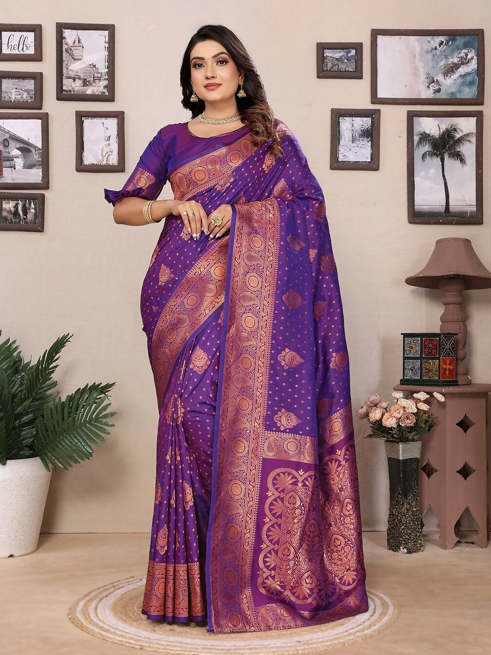 Joban Fashion Banarasi Purple Woven Soft Silk Saree - Distacart