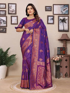 Joban Fashion Banarasi Purple Woven Soft Silk Saree - Distacart