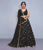 Jyoti Fashion Beautiful Black Embroidered with Mirror work Art Silk Party Wear Lehenga Choli with Dupatta