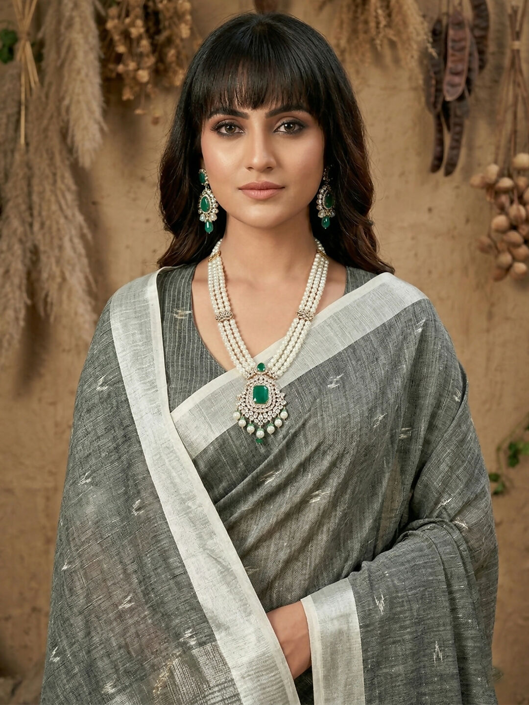 Shree Shyam Fashion Gray Linen Cotton Saree - Distacart