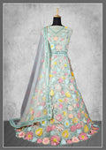 Sea Green Net, Satin Silk Cord And Sequins Floral Embroidery Semi-Stitched Lehenga Choli - Nimaya Kangan