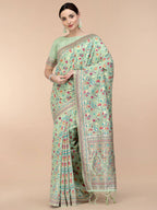 Sea Green Silk Blend Woven Design Saree With Unstitched Blouse Piece - Aloki