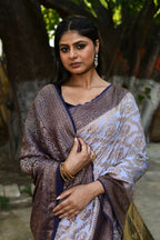 Joban Fashion Pastel Blue Crepe Chiffon Pure Handloom Banarasi Silk Saree