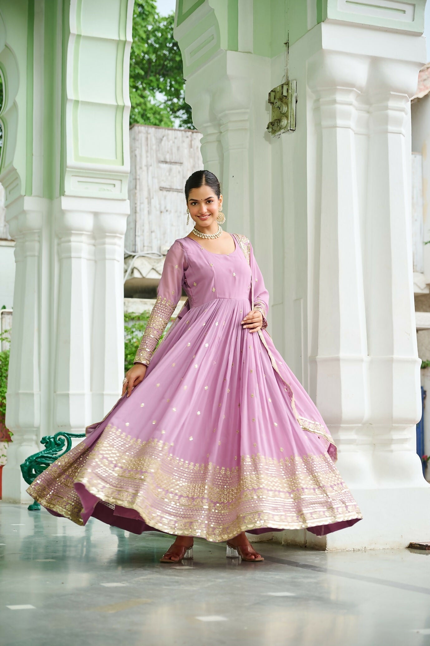 Joban Fashion Pink Georgette Sequence Embroidery Work Kurta Set - Distacart
