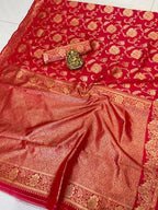 Vamika Weaving Banarasi Jacquard Red Kanjivaram Saree