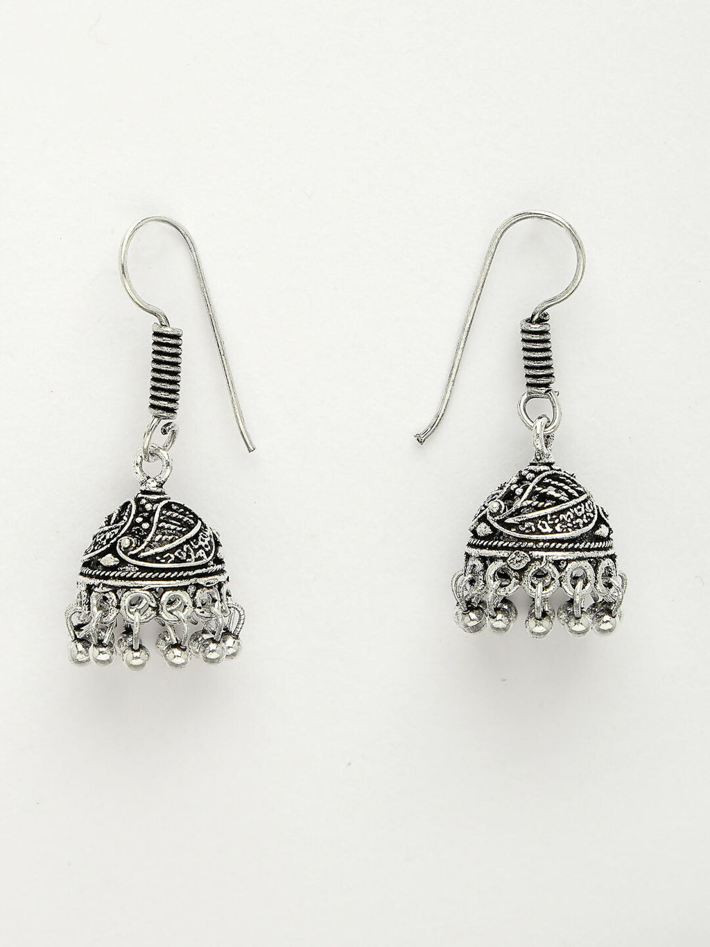 NVR Women's White Silver-Plated Choke Oxidized Necklace with Jhumka Earrings