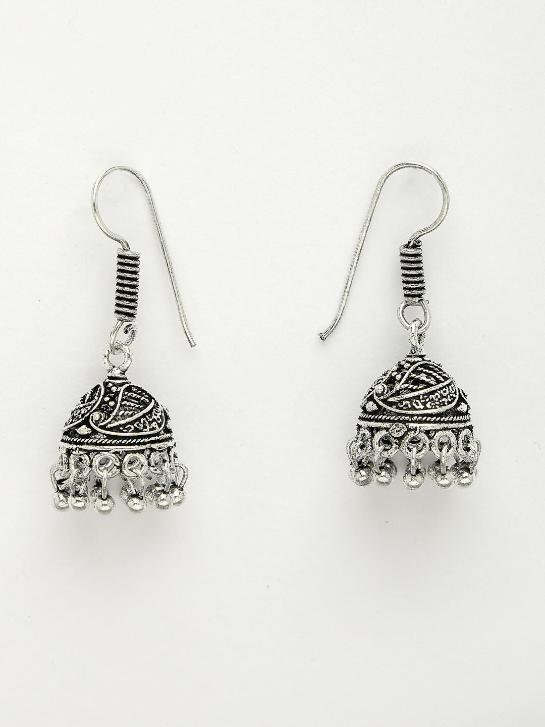 NVR Women's White Silver-Plated Choke Oxidized Necklace with Jhumka Earrings