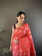Joban Fashion Pink Checked & Circular Motifs Soft Silk Banarasi Saree - Distacart