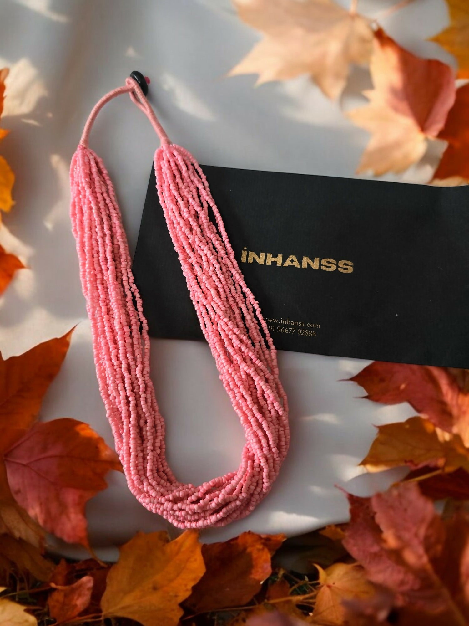 Inhanns Handmade Beaded Multilayer Necklace, 20 Layers - Light Pink