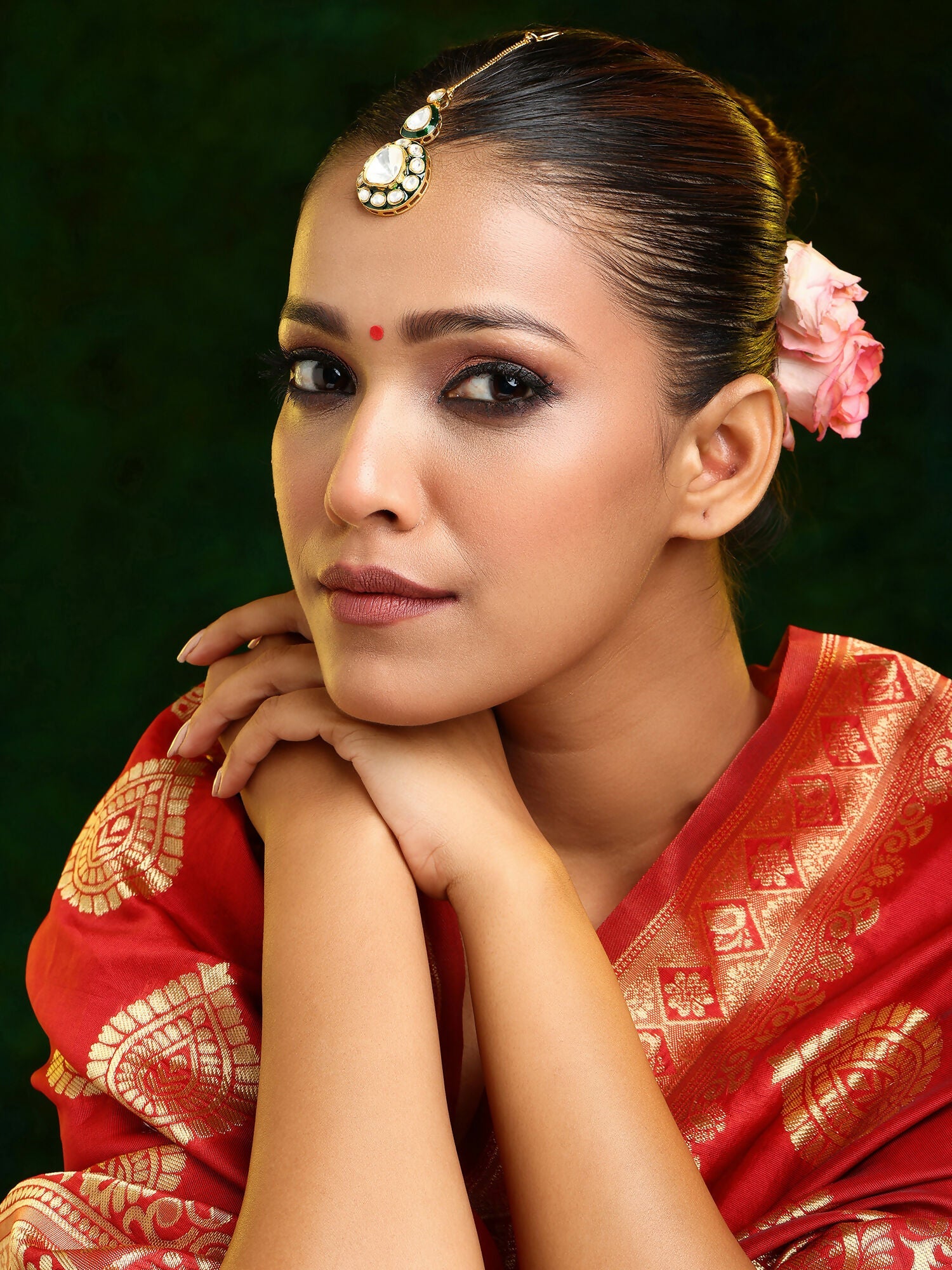 Ruby Raang Gold Polished White Kundan Maang Tikka - Distacart