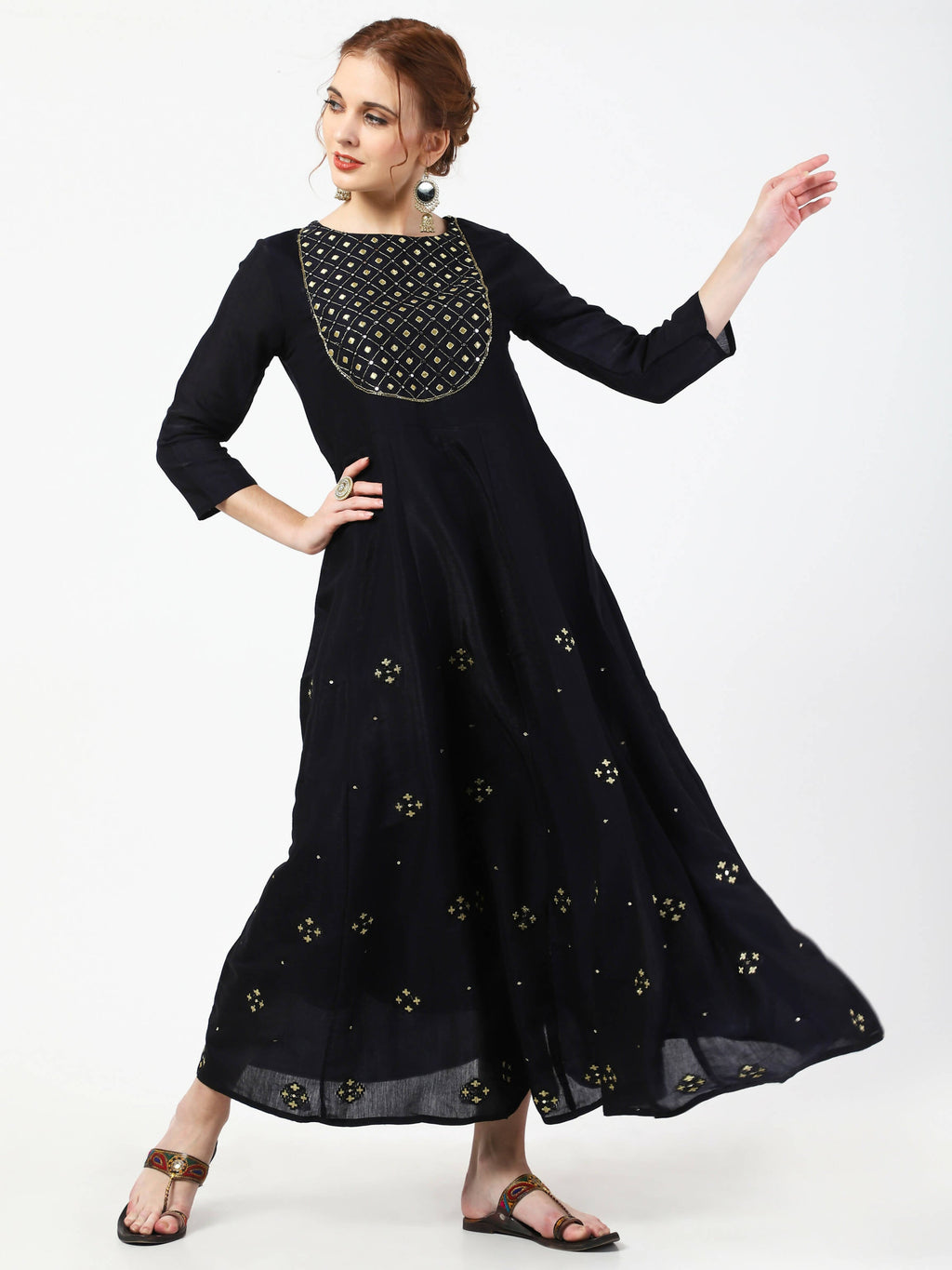 Cheera Embellished Party Wear Anarkali Dress with Dupatta - Black
