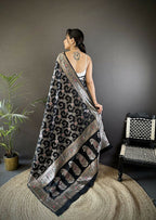 Joban Fashion Black Meenakari Banarasi Silk Sarees