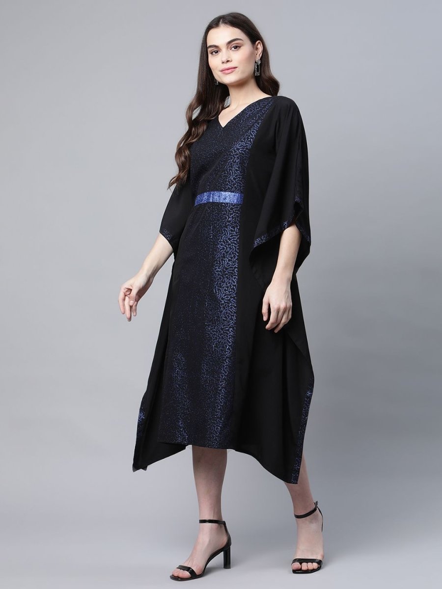 Ahalyaa Women Black Crepe Glitter Printed Kaftan Kurta - Distacart