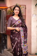 Maroon Silk Blend Ethnic Motifs Saree with Unstitched Blouse - A2M