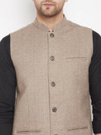 Even Apparels Beige Wool Men Woven Nehru Jacket - Distacart