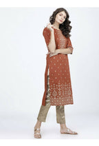 Indian Clothing Cheera Embellished Daily Wear Cotton Blend Kurta - Brown